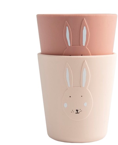 Trixie siliconen bekers 2-pack Mrs. Rabbit - stapelbare kinderbekers roze