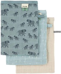 Trixie baby washandjes blauw - Tetra 3-pack Enchanting Elephant set