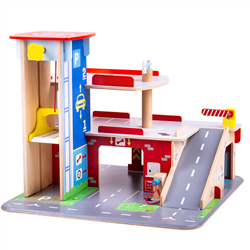 BigJigs houten parkeergarage speelgoed met lift en accessoires