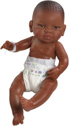 Paola Reina Babypop donker meisje met luier 45 cm - realistische pop