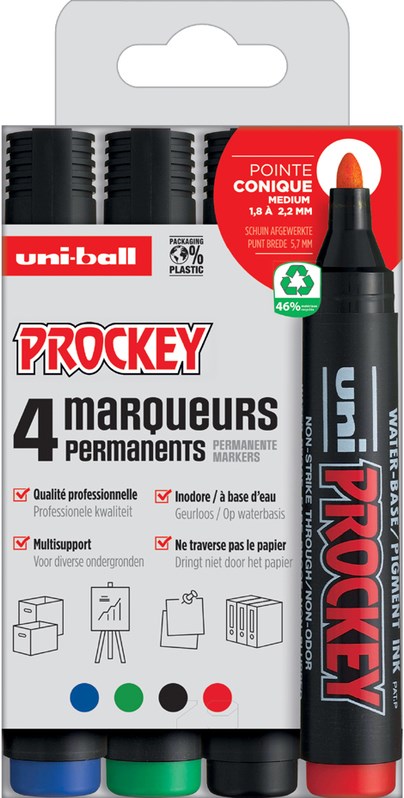 Uni-ball permanent marker set Prockey kleuren waterbasis