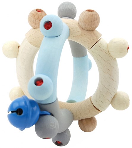 Hess houten rammelaar bol blauw naturel baby speelgoed