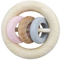 Hess houten rammelaar baby roze naturel met 3 ringen duurzaam