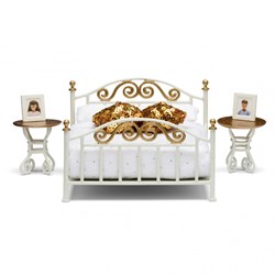 Lundby poppenhuis slaapkamer set - wit met koperkleur - accessoires