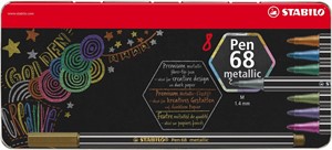 STABILO Pen 68 metallic - premium viltstift metalen etui met 8 kleuren