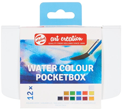 Aquarelverf set pocket box 12 kleuren met penseel voor volwassenen