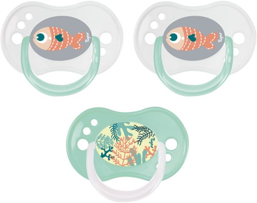 Tigex - Reversible Day & Night - Pacifiers (3) - Sil - 18-36M - Green