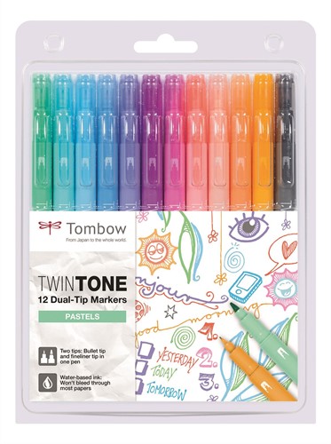 Tombow Tombow Dual-tip Markers TwinTone Set 12 stuks Pastels