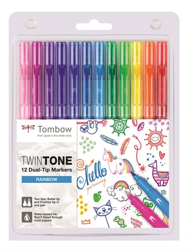Tombow Tombow Dual-tip Markers TwinTone Set 12 stuks Rainbow