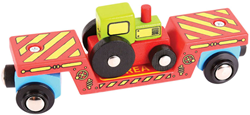 BigJigs houten dieplader wagon met tractor - houten speelgoedtrein