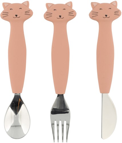 Trixie siliconen kinderservies eetset 3-delig Mrs. Cat - kleurrijk tafelgerei