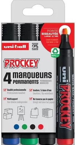 Uni-ball Prockey Permanent Marker Set 5,7 mm Chisel 4 stuks
