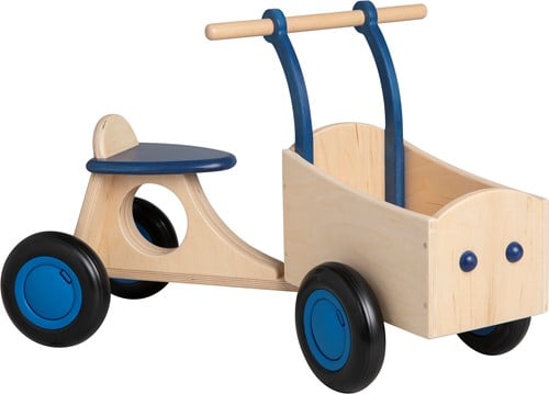 Van Dijk Toys houten kinder loop bakfiets vanaf 1 jaar - Blauw (Kinderopvang kwaliteit)