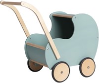 Van Dijk Toys houten speelgoed poppenwagen vintage/retro  - Blauw/groen (Kinderopvang kwaliteit)