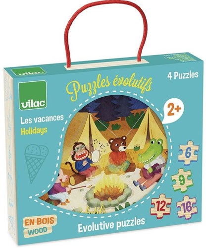 Vilac puzzel vakanties houten progressieve puzzel 4 stuks