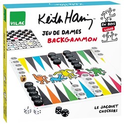Vilac damspel en backgammon houten spel Keith Haring design