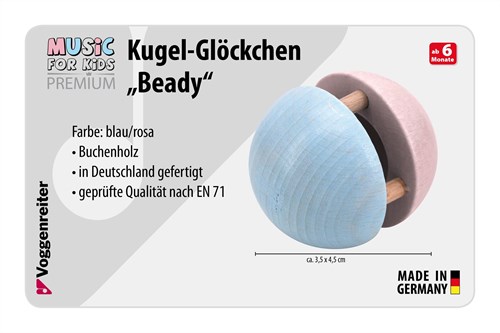 Voggenreiter VOG - Houten Bal met belletje Beady" pastel-2