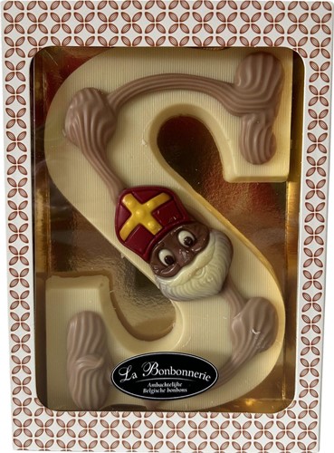 La Bonbonnerie - GROOT Letter "S" Witte Chocolade - Ambachtelijke Luxe Letter - 200 gram - Chocoladeletter Sinterklaas Gedecoreerd