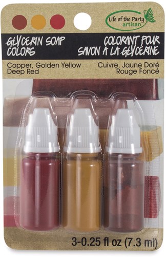 Life of the Party zeepkleurstof set glycerine 3x9 ml koper goudgeel diep rood